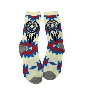 Tribal Dreamcatcher Socks Beige Red Blue Pattern Cotton Blend Unisex